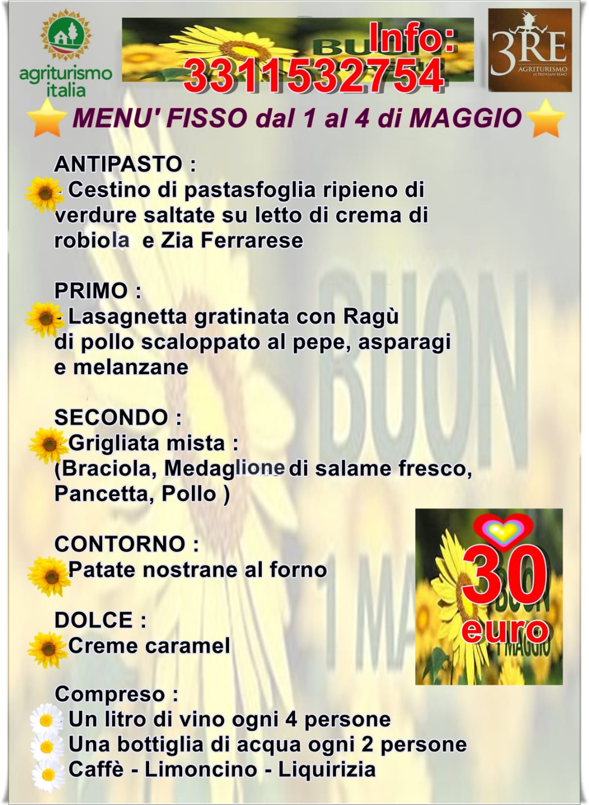 menu fisso agriturismo ferrara 1 maggio 2025
